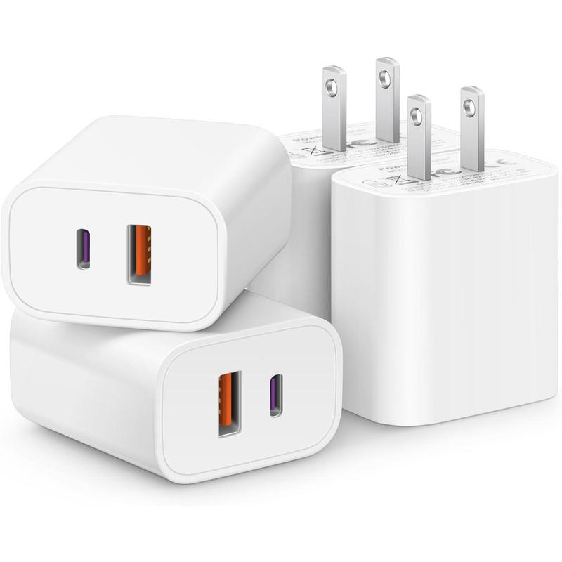 [4 Pack] USB C Charger Block Fast Charging Multiport Wall Charger [PD 20W USB-C & QC 3.0 USB Port]