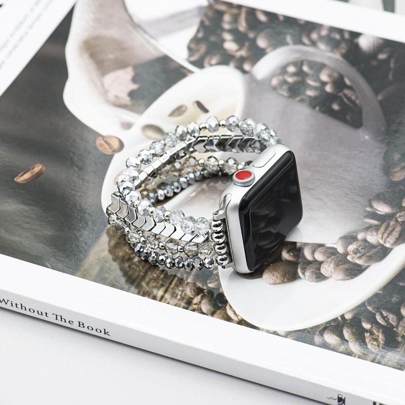 Fashion Rhinestone Decor Beaded Watch Band (Band Only), Handmade Elastic Women's Watch Band for Apple Watch Bands 38mm to 49mm, Smart Watch Accessories, Watches Band, Wearable Accessories