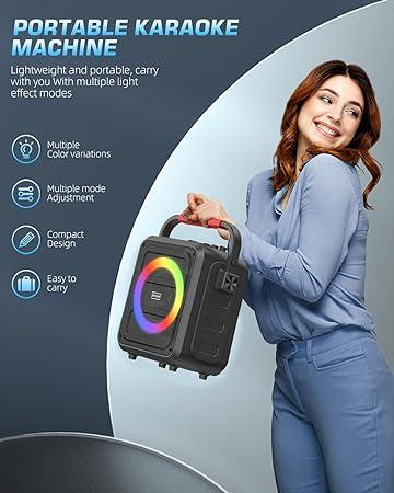 Karaoke Machine for Adults & Kids, Bluetooth Karaoke Speaker with Two Wireless Karaoke Microphones, PA System Speaker Supports TF Card USB, AUX in, REC, Bass & Treble for Party Meeting Adults Kids