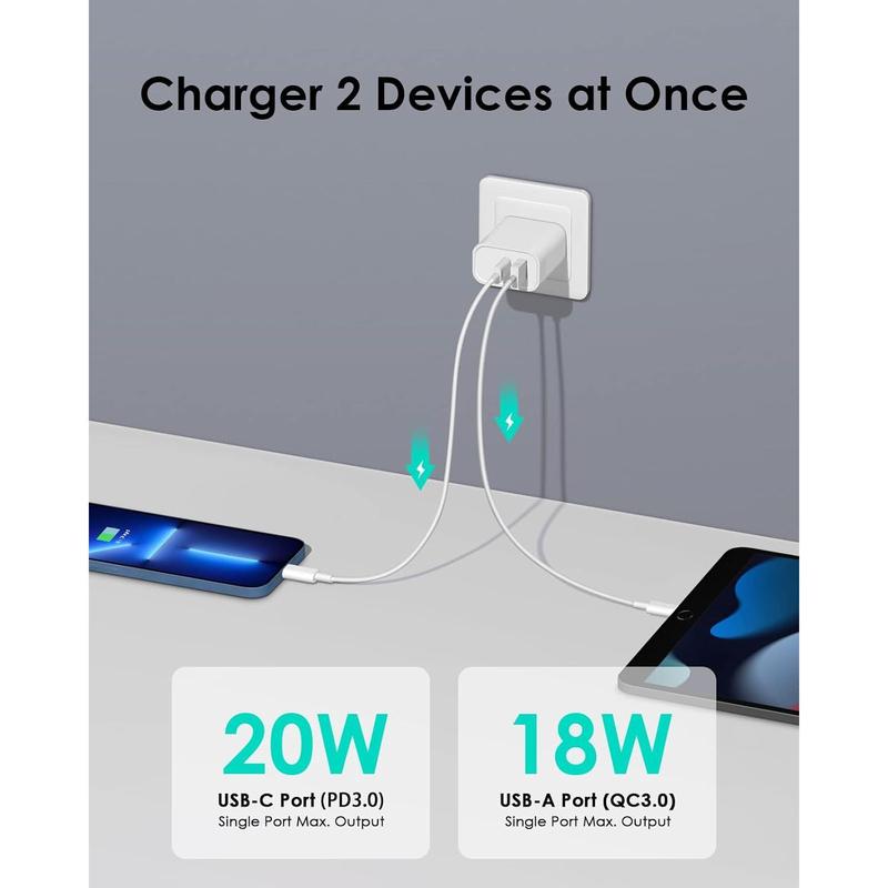 [4 Pack] USB C Charger Block Fast Charging Multiport Wall Charger [PD 20W USB-C & QC 3.0 USB Port]