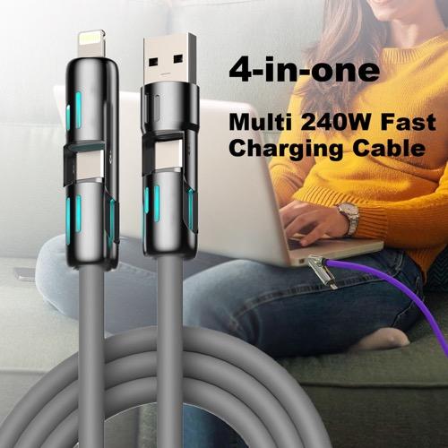 4-in-1 USB Charging Cable, fast charging cable USB A+ TYPE C + Lightning Multi national aluminum alloy cable management suitable for iPhone 16 15 14 Samsung Galaxy, Android Phones & Tablets iPad Pro Smartphone Cellphone Mobile Electronic, USB Cables