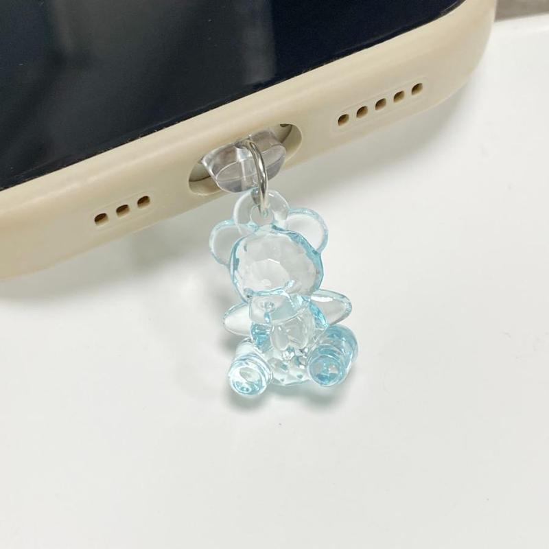 Cute Bear Design Phone Dust Plug, Clear Phone Charm, Phone Accessories for iPhone & Type-C, Mobile Phone Parts for Electronic Device Enthusiasts