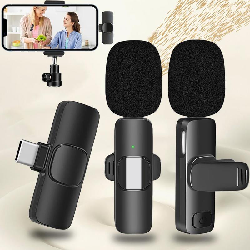 Wireless Lavalier Microphone, USB Rechargeable Clip-on Mini Mic, Professional Noise Cancelling Lapel Mic for Interview Video Recording Vlog