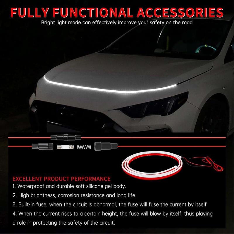 71 inch Car Hood led strip, white exterior dynamic car led hood light, flexible & waterproof, universal exterior daytime running light strip with Fuse Protection for cars, SUVs, trucks,Gifts for men and women