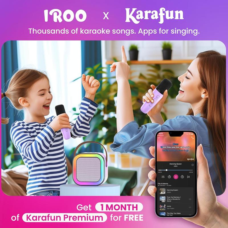 Mini Karaoke Machine for Adults, Karafun Premium with Thousands of Karaoke Songs, Portable Speaker with 2 Wireless Mics, Birthday Gifts Toys for Girls 3-12 Year Old Family Home Party Audio Bluetooth Boys Button