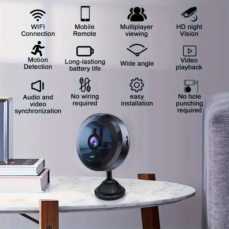 Rechargeable Mini WiFi Security Camera - Portable, Motion Detection, Night Vision, App-Controlled, Easy to Mount for Home and Office Surveillance