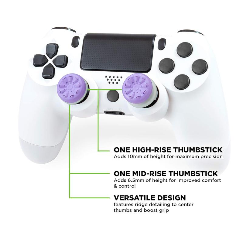 Pro Gaming Thumbsticks For PS4 & PS5, Superior Precision,Anti slip,Comfort, 1 High-Rise 1 Mid-Rise, Grip Controller Gamepad accessories, Black Purple