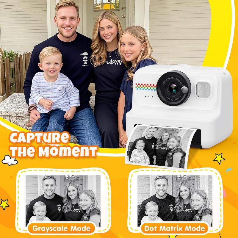 Kids Camera Instant Print, 1080P HD Instant Print Camera for Kids with 3 Rolls Print Paper & 32GB Card, Selfie Digital Camera for Kids, Ideal Kids Toys Gifts for Boys & Girls Age 3-14 (Black)