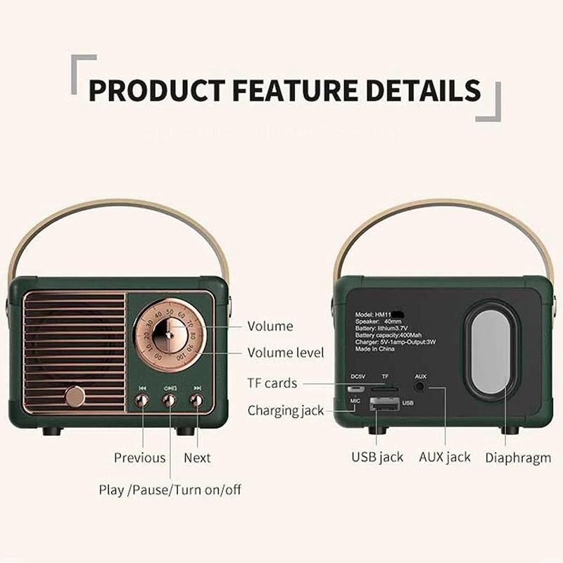 Christmas Vintage Style Wireless Speaker for Fall, Bluetooth-compatible Speaker Subwoofer, Multipurpose Portable Speaker Subwoofers with Built-in Microphone, Desk Sound System, Music Player for Home Office Outdoor Travel