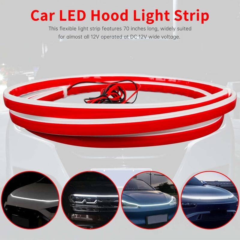 71 inch Car Hood led strip, white exterior dynamic car led hood light, flexible & waterproof, universal exterior daytime running light strip with Fuse Protection for cars, SUVs, trucks,Gifts for men and women