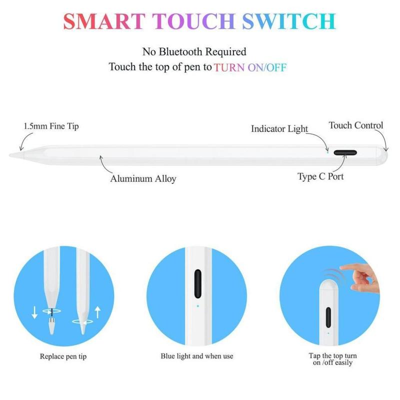 Stylus Pen, USB Rechargeable Magnetic Type-C Tablet Stylus Pen, Compatible with iPad iPad Pro Samsung & Other iOS Android Smartphones & Tablets