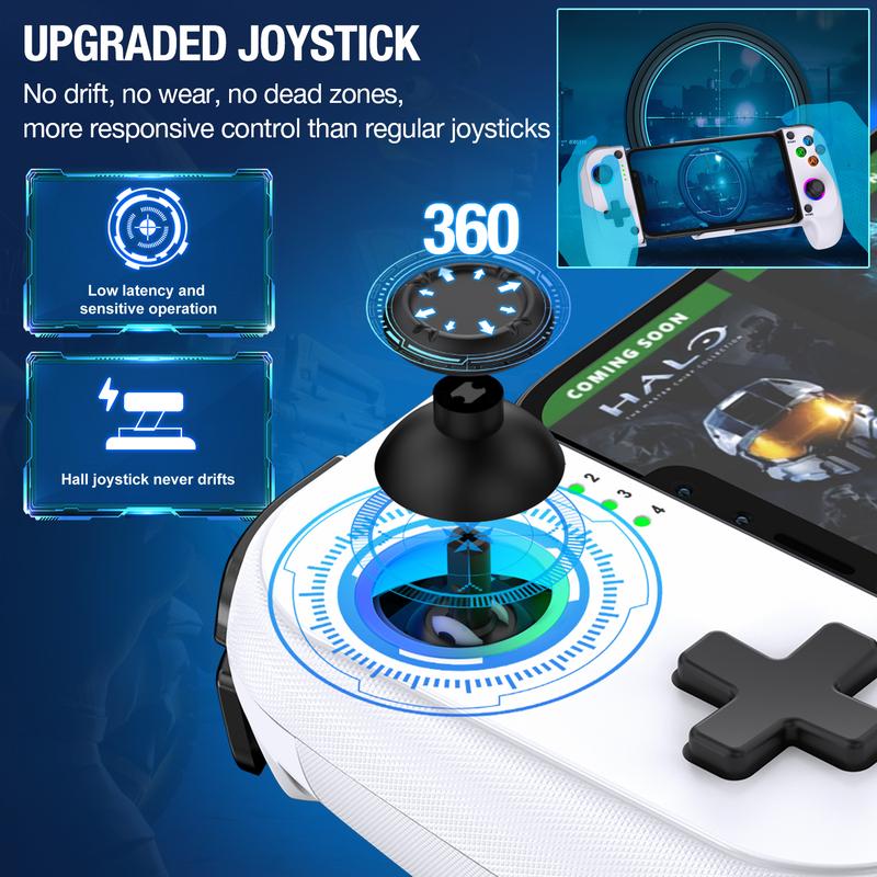 Wireless Mobile Gaming Controllers For iPhone and Android, Phone Game Controller Support Phone Case, RGB Light Hall Joystick, Turbo, Mobile Gaming Gamepad