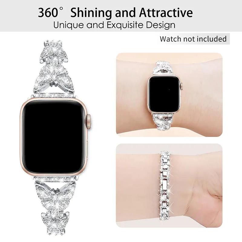 Rhinestone Butterfly Decor Watch Band (Band Only), 1 Count Watch Band for Women, Fashion Watch Band for Apple Watch Series 9 SE 8 7 6 5 4 3 2 1 40mm to 49mm