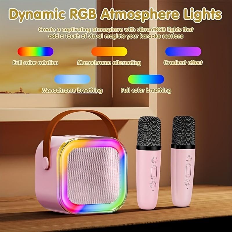 Portable Wireless Karaoke Speaker with Single Microphone, HIFI Stereo Subwoofer, KTV Speaker Subwoofer with RGB Color LED Light, Karaoke Machine Sound System for Outdoor Sports Travel, Audio Equipment, Room Accessories Bluetooth Compact