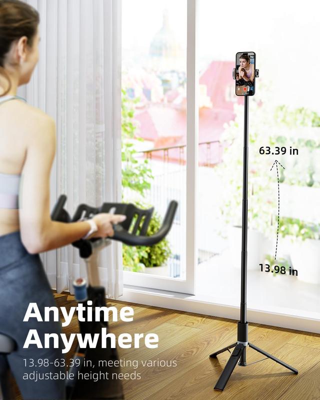 Selfie Stick with 63'' Extendable Tripod and Bluetooth Remote, Lightweight & Foldable, Compatible with All Phones,Good for Travel & iPhone Accessories