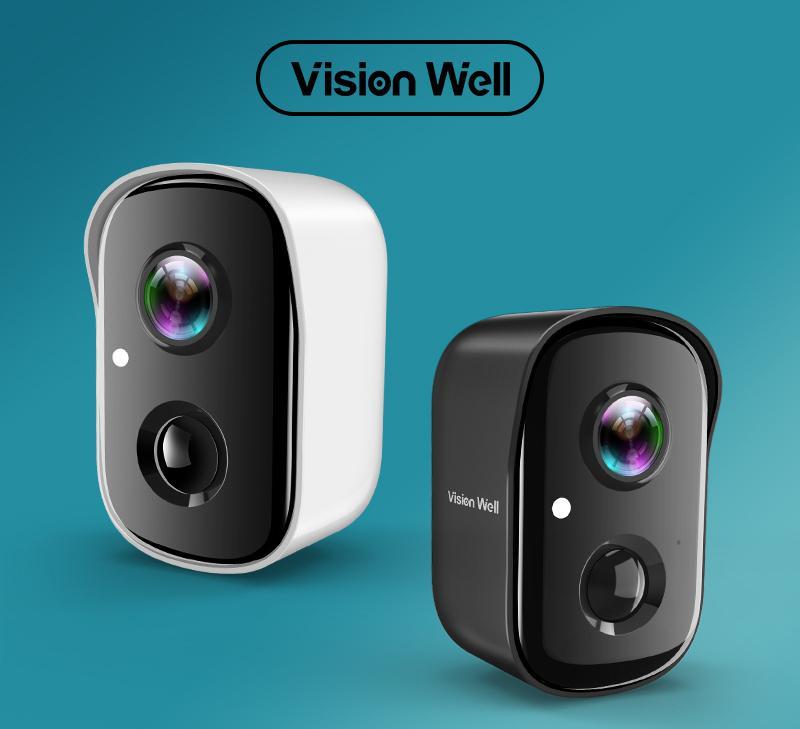 Vision Well Wireless outdoor security camera, IP65 waterproof rating, infrared motion detection, two-way talk, support SD card and cloud storage