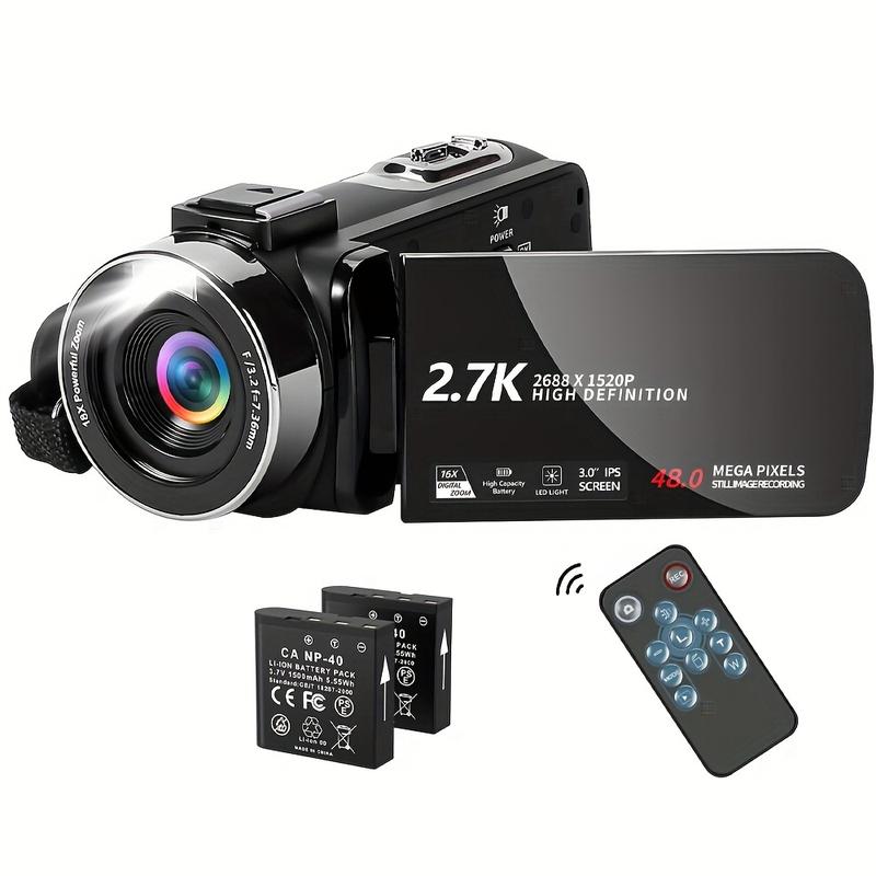 2.7K Camcorder, 48 Megapixel 16x Digital Camcorder, 3.0‘’ 270 Degree Rotating Screen Recorder -  Vlogging Camera with Remote Control and 2 Batteries - For Content Creators & Vloggers - Perfect for Travel & Events