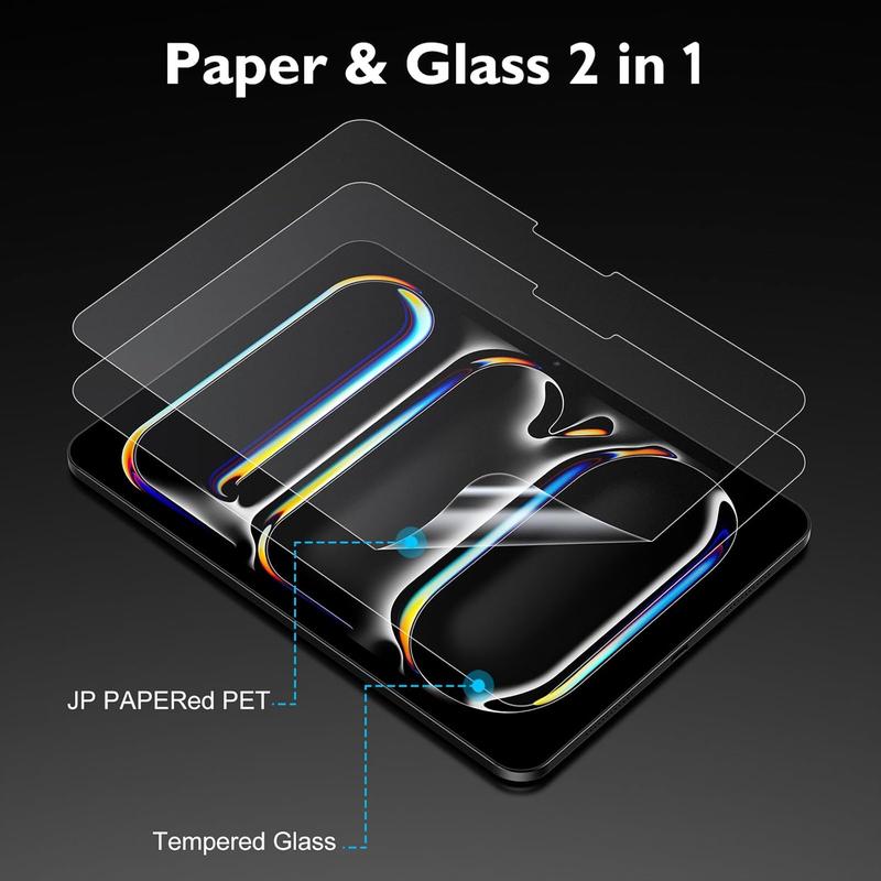 [2+2 Pack Like Paper Glass Screen Protector for iPad Pro 13 Inch M4 (2024) with Camera Lens Protector & Alignment Frame, 9H Tempered Glass PAPERed Film for Drawing Writing