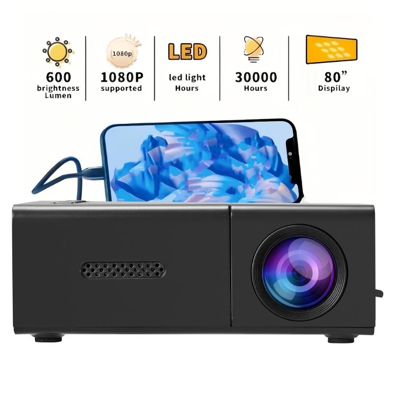 Portable HD Mini Projector - Compact Home Theater Movie Projector with Built-in Speaker, Compatible with Smartphones Tablets Laptops, 500-999 Lumens, US Plug