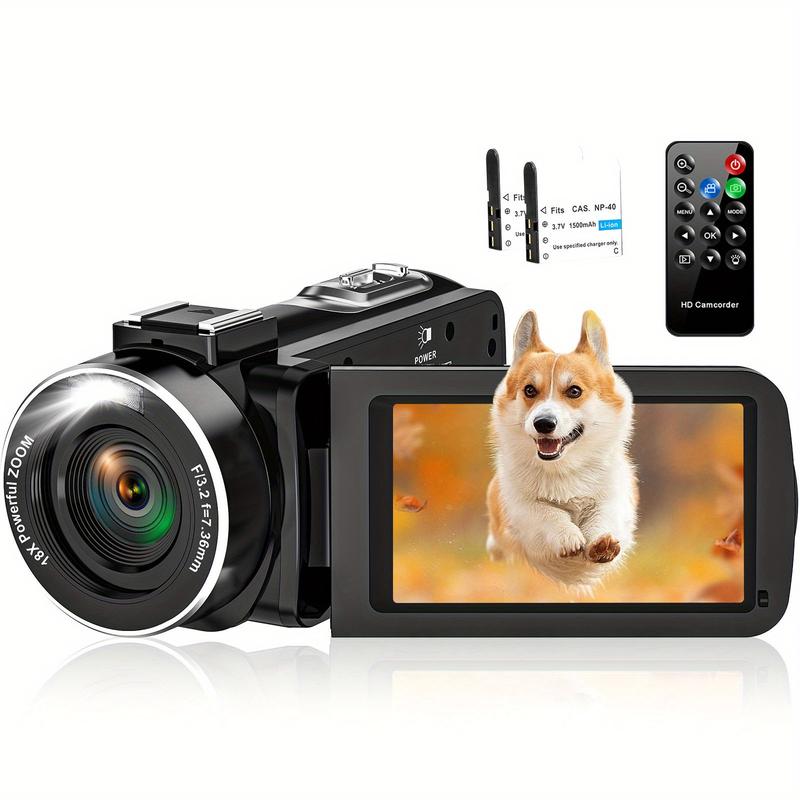 2.7K Camcorder, 48 Megapixel 16x Digital Camcorder, 3.0‘’ 270 Degree Rotating Screen Recorder -  Vlogging Camera with Remote Control and 2 Batteries - For Content Creators & Vloggers - Perfect for Travel & Events