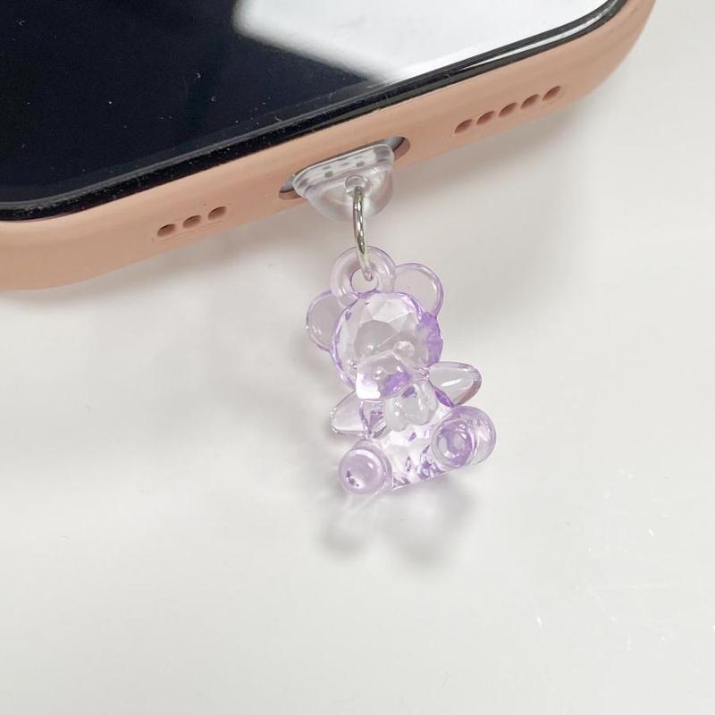 Cute Bear Design Phone Dust Plug, Clear Phone Charm, Phone Accessories for iPhone & Type-C, Mobile Phone Parts for Electronic Device Enthusiasts