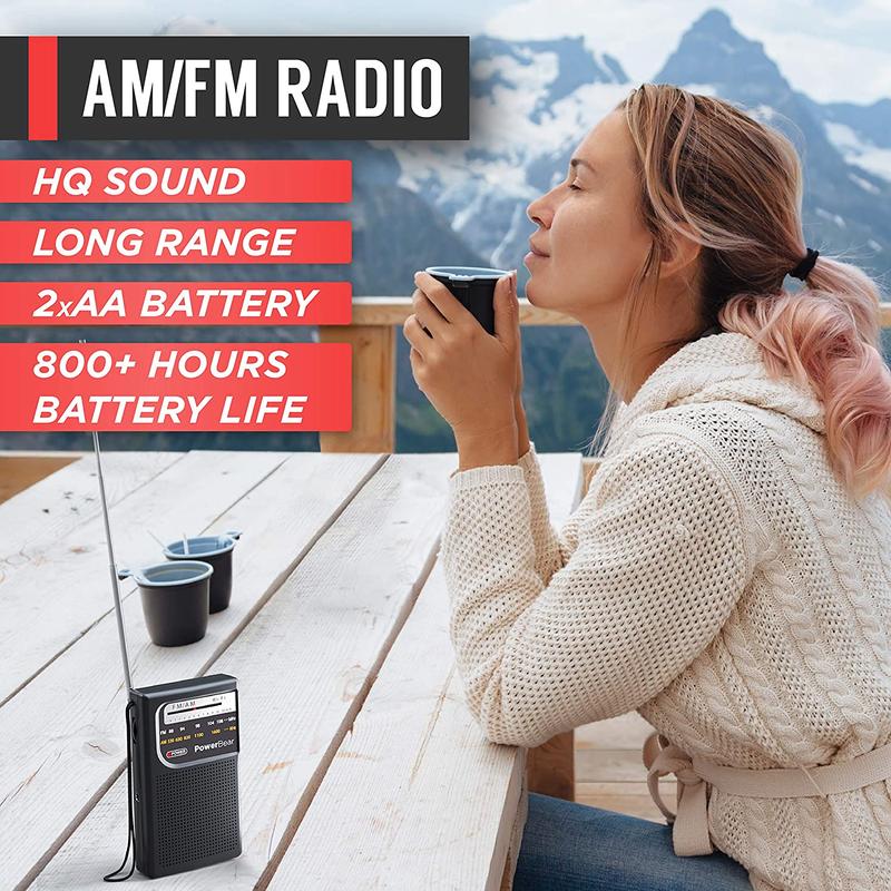 PowerBear Portable Radio | AM FM, 2AA Battery Operated with Long Range Reception for Indoor, Outdoor & Emergency Use | Radio with Speaker & Headphone Jack