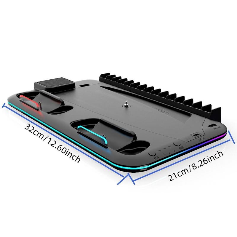 Cooling Stand for PS5 and PS5 Slim, Controller Charging Rack with RGB Indicator, Console Accessories for Playstation 5 Handle