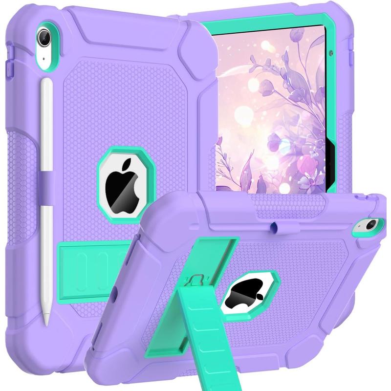 Case for iPad 10th Generation 10.9 inch 2022, iPad 10th Generation Case with Kickstand & Pencil Holder, Heavy Duty Shockproof Rugged Protective iPad 10th Gen Case, Purple