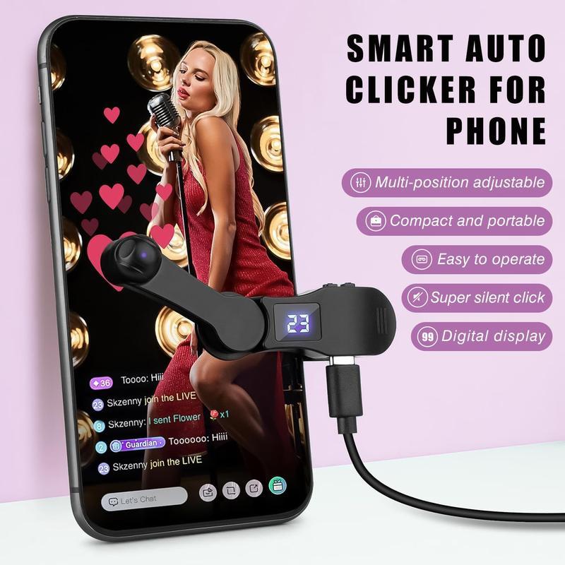 Smartphone auto clicker, mobile screen devicespeed clicker for Android l0S apps, quick click tosimulate continuous finger tapping games, livelikes, adjustable speed physical clicker