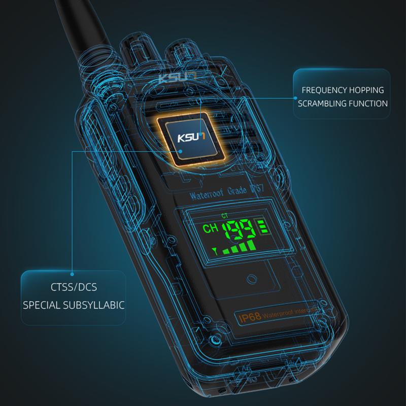 KSUN P85 Handheld Two-Way VHF Marine Radio IP68 Waterproof LED Screen International 136-174 MHz Walkie Talkie Long Range 8000 mAh Rechargeable Battery