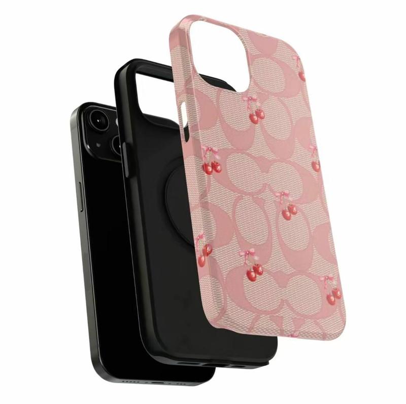 Luxury Cheries Phone Cases, Bow Coquette Cover Compatible With iPhone 8, X, Xs, Xr, 11, 12, 13, 14, 15 Pro, Mini, Plus, Pro Max, Pink Cases