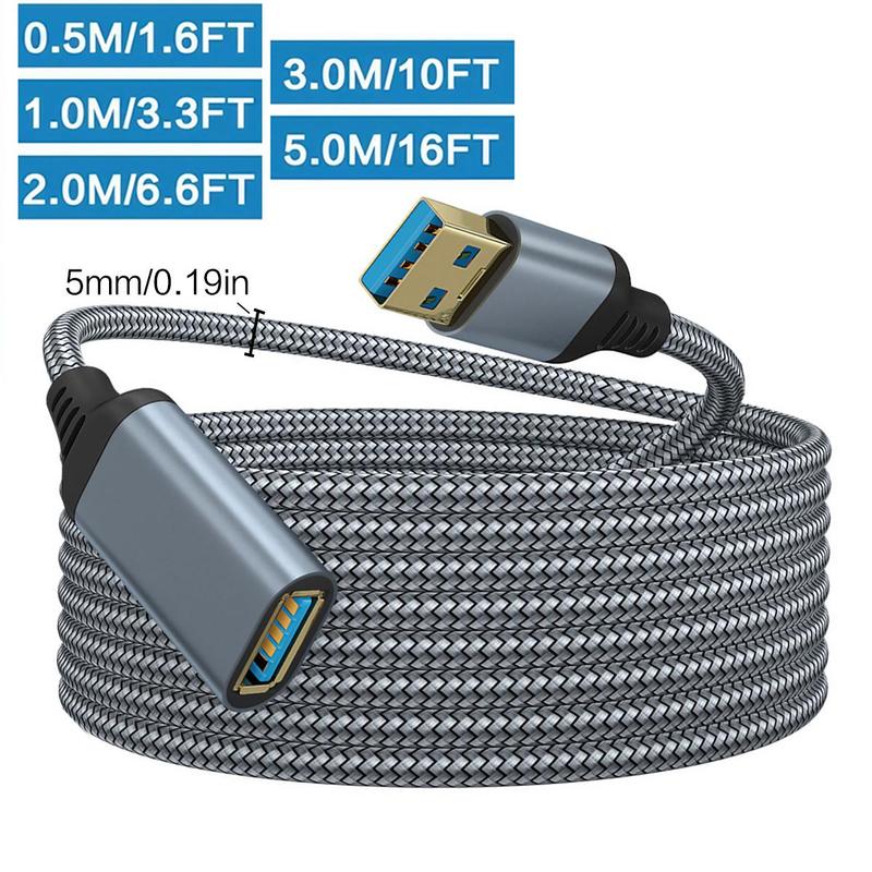 USB 3.0 Extension Cable, Durable Braided Material Fast Data Transfer, Compatible with USB Keyboard, Mouse, Flash Drive, Hard Drive, Printer