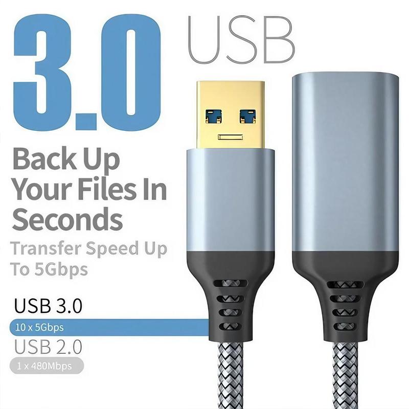 USB 3.0 Extension Cable, Durable Braided Material Fast Data Transfer, Compatible with USB Keyboard, Mouse, Flash Drive, Hard Drive, Printer