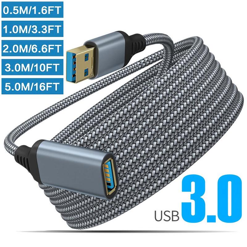 USB 3.0 Extension Cable, Durable Braided Material Fast Data Transfer, Compatible with USB Keyboard, Mouse, Flash Drive, Hard Drive, Printer