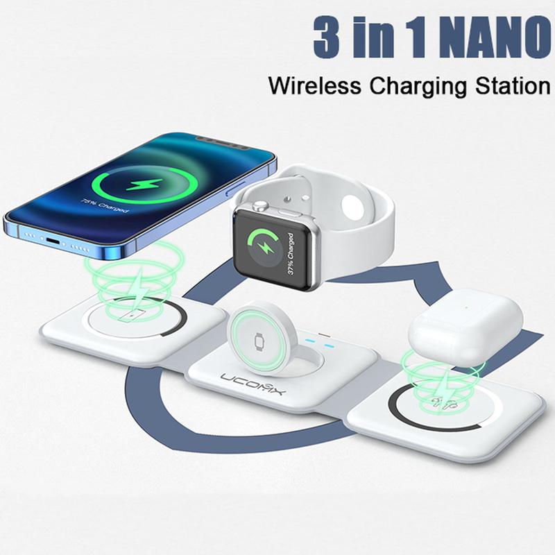 3 in 1 Foldable Magnetic Wireless Charger Dock - Travel Charging Pad For iPHONE WATCH EARPHONE