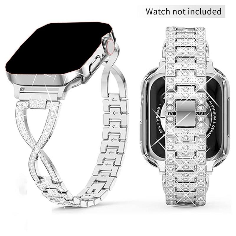 GIROUETTE Rhinestone Decor Watch Band, Fashionable Watch Band for Women, Watch Strap Compatible with iWatch Series 9 8 7 6 5 4 3 2, Smart Watch Accessories