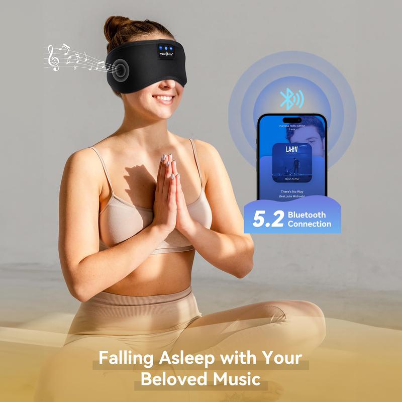 Black Friday Sale-Bluetooth Headband Sleeping Eye Mask For Women Men Earbuds Earphones for Side Sleepers Audio Adjustable Custom Stereo Velvet Headset