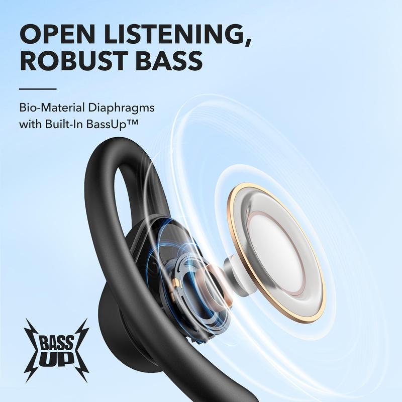 Soundcore by Anker V30i Open-Ear Headphones, Ultra-Comfort, Lightweight Design, Snug Fit, Ergonomic Ear Hooks, Robust Bass, 36H Playtime, Bluetooth 5.3, App Control, Clear Calls, Wireless Earbuds -TTS