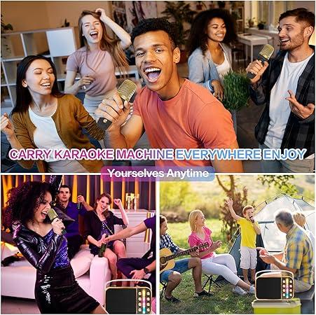 Mini Karaoke Machine , Karaoke Machine with 2 Microphones,Portable Handheld Microphone and Speaker Set,Retro Speaker System with Disco Light,Gifts Home Party KTV