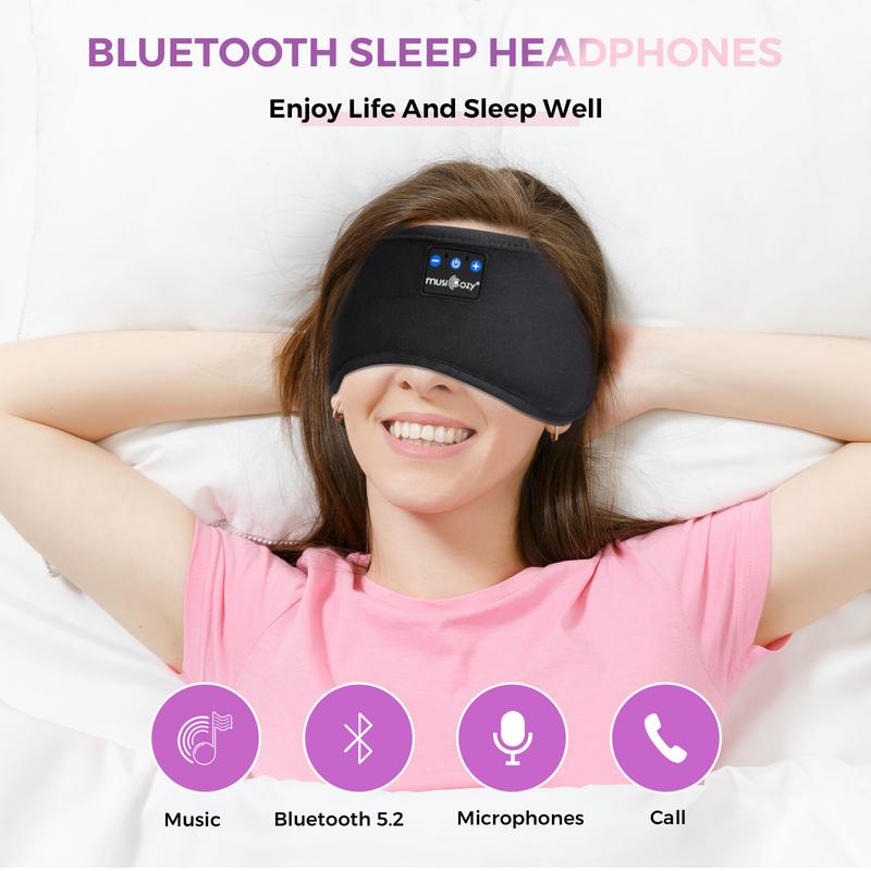 Black Friday Sale-Bluetooth Headband Sleeping Eye Mask For Women Men Earbuds Earphones for Side Sleepers Audio Adjustable Custom Stereo Velvet Headset