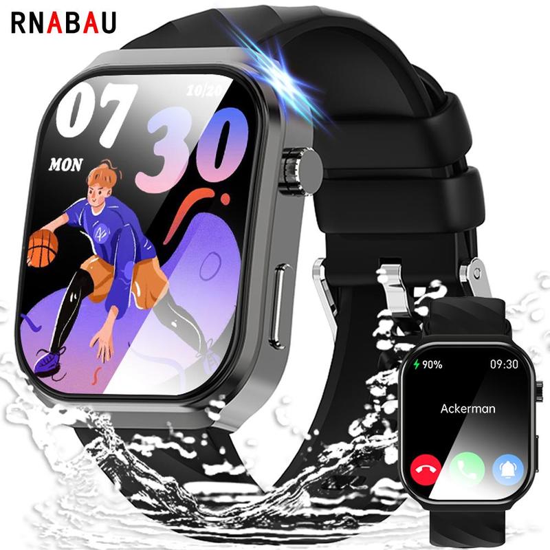 RNABAU 2.2 Inch Curved Large Screen Smart Watch, Fitness Tracker with Heart Rate Monitoring, Bluetooth-compatible Sports Watch for Men & Women