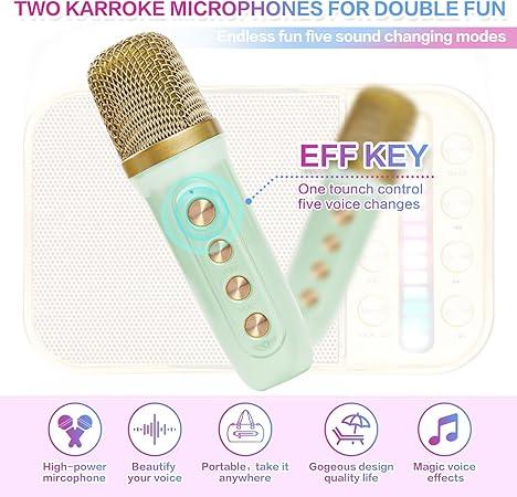 Mini Karaoke Machine , Karaoke Machine with 2 Microphones,Portable Handheld Microphone and Speaker Set,Retro Speaker System with Disco Light,Gifts Home Party KTV