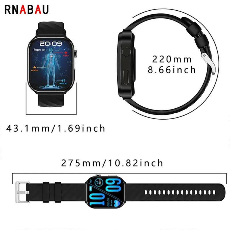 RNABAU 2.2 Inch Curved Large Screen Smart Watch, Fitness Tracker with Heart Rate Monitoring, Bluetooth-compatible Sports Watch for Men & Women