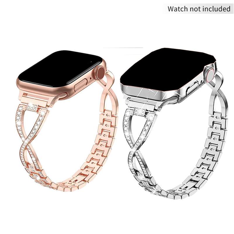 GIROUETTE Rhinestone Decor Watch Band, Fashionable Watch Band for Women, Watch Strap Compatible with iWatch Series 9 8 7 6 5 4 3 2, Smart Watch Accessories