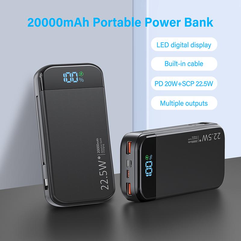 20000mAh Large Capacity Power Bank, 22.5W Fast Charging Portable Charger USB C in & Out  PD 3.0+QC 4.0 LED Display Phone Battery Pack Compatible with iPhone 16 15 14 13 12 Pro Samsung S21 Google LG iPad