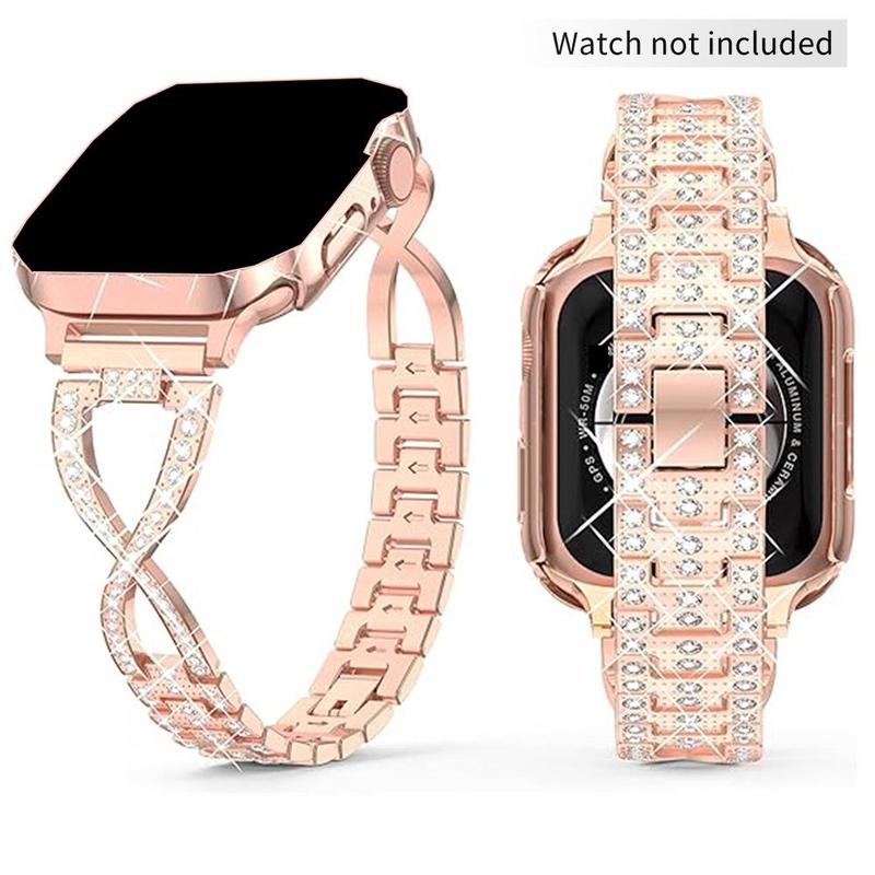 GIROUETTE Rhinestone Decor Watch Band, Fashionable Watch Band for Women, Watch Strap Compatible with iWatch Series 9 8 7 6 5 4 3 2, Smart Watch Accessories