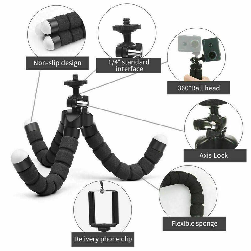 Flexible Tripod Adjustable Tripod Stand Bracket Mount Holder for Mobile Phone, Cellphone,Smartphone,Camera -Black Accessories Selfie Sponge Devices