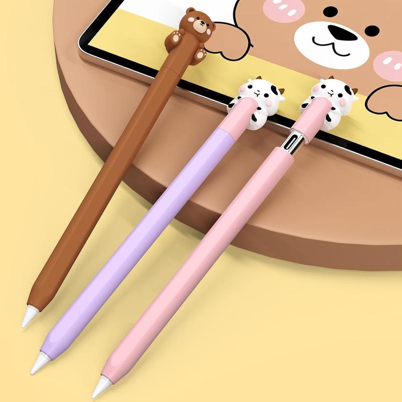 Cute Cow Silicone Case for Apple Pencil USB-C Case Ultra Thin Protective Cover Anti-Slip Sleeve Apple Pencil (USB-C) Accessories (Brown, Apple Pencil (USB-C)) Computer Tablet Smartphone Protection Stylus