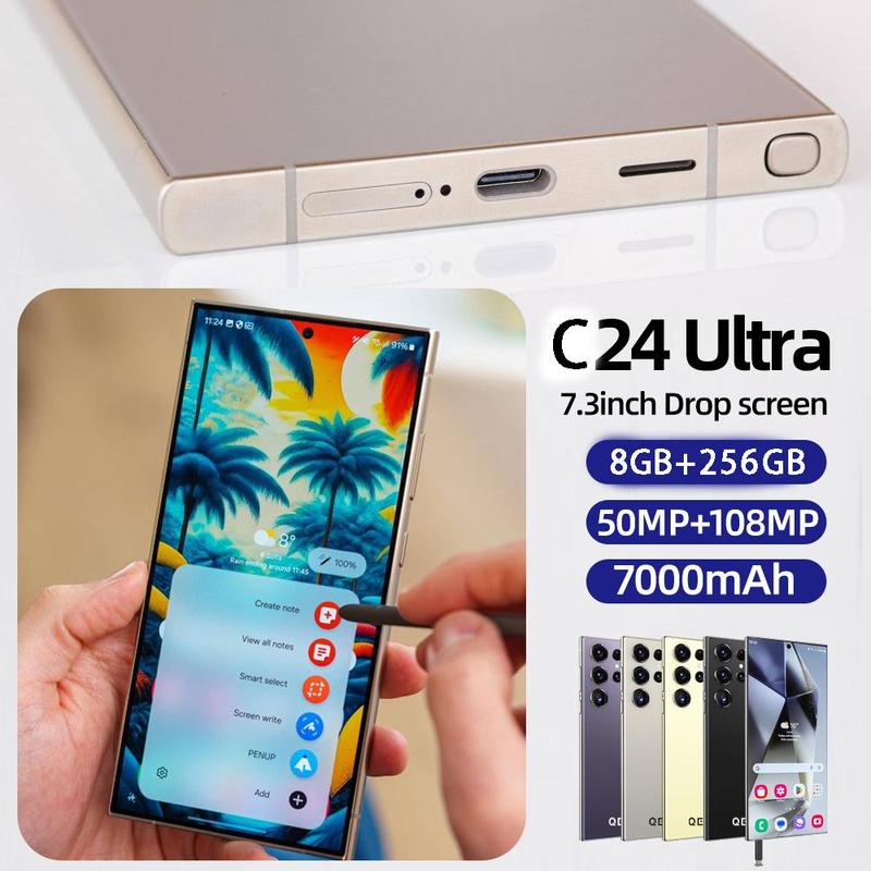 QEK C24 Ultra Unlocked Phone,5G smartphone with s Pen,6800mAh Batery,8G8 +256G8 Unlocked Phone with Full Netfix,6.8-inch FHD+ Display,48MP+72MP