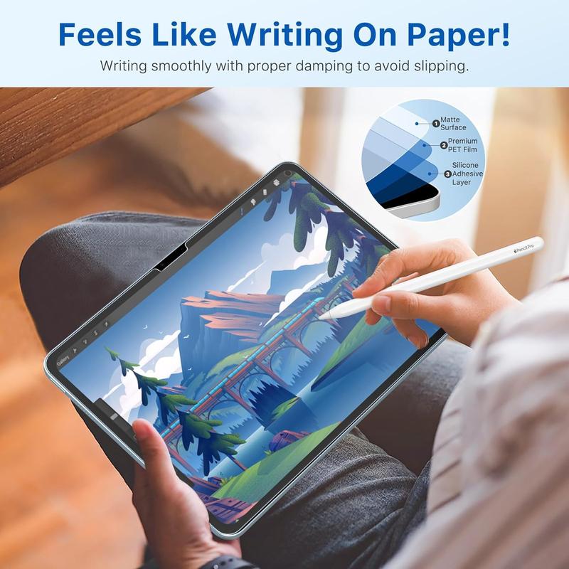 2 Pack Paper Screen Protector for  iPad Air 11 Inch M2 2024 (Air 6th Generation), Write and Draw Like on Paper Anti-Glare Matte PET Film, Anti-Scratch, Compatible with  Pencil